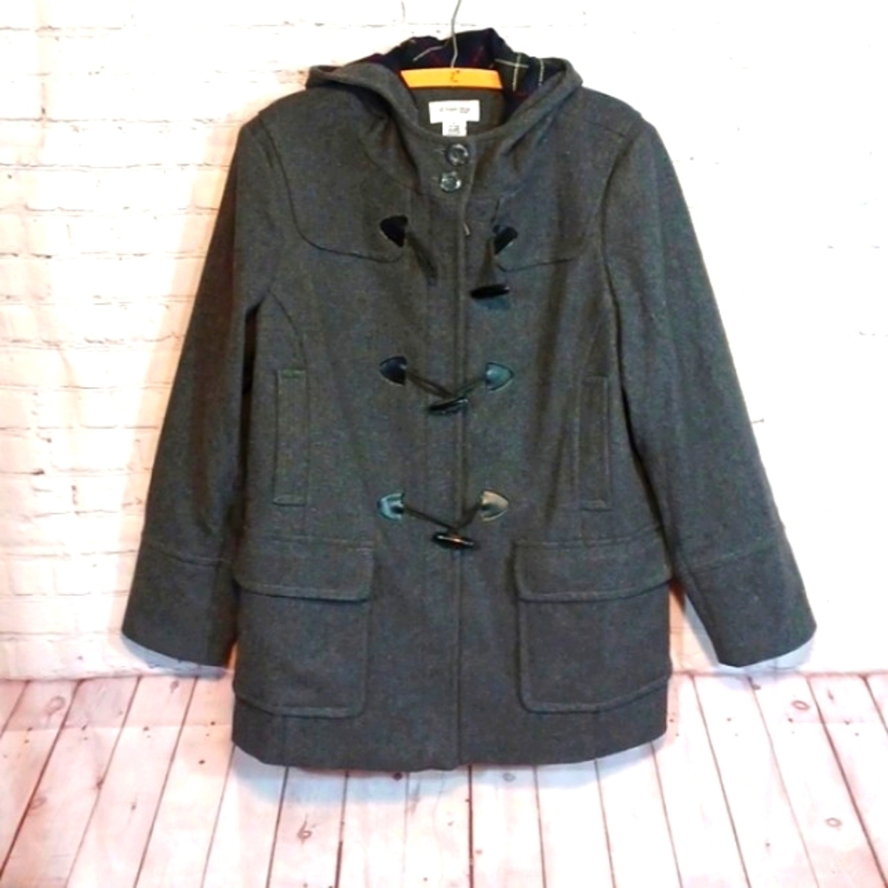 St John's Bay Woman's Hooded Gray  Warm Wool Cashmere‎ Coat  1XL